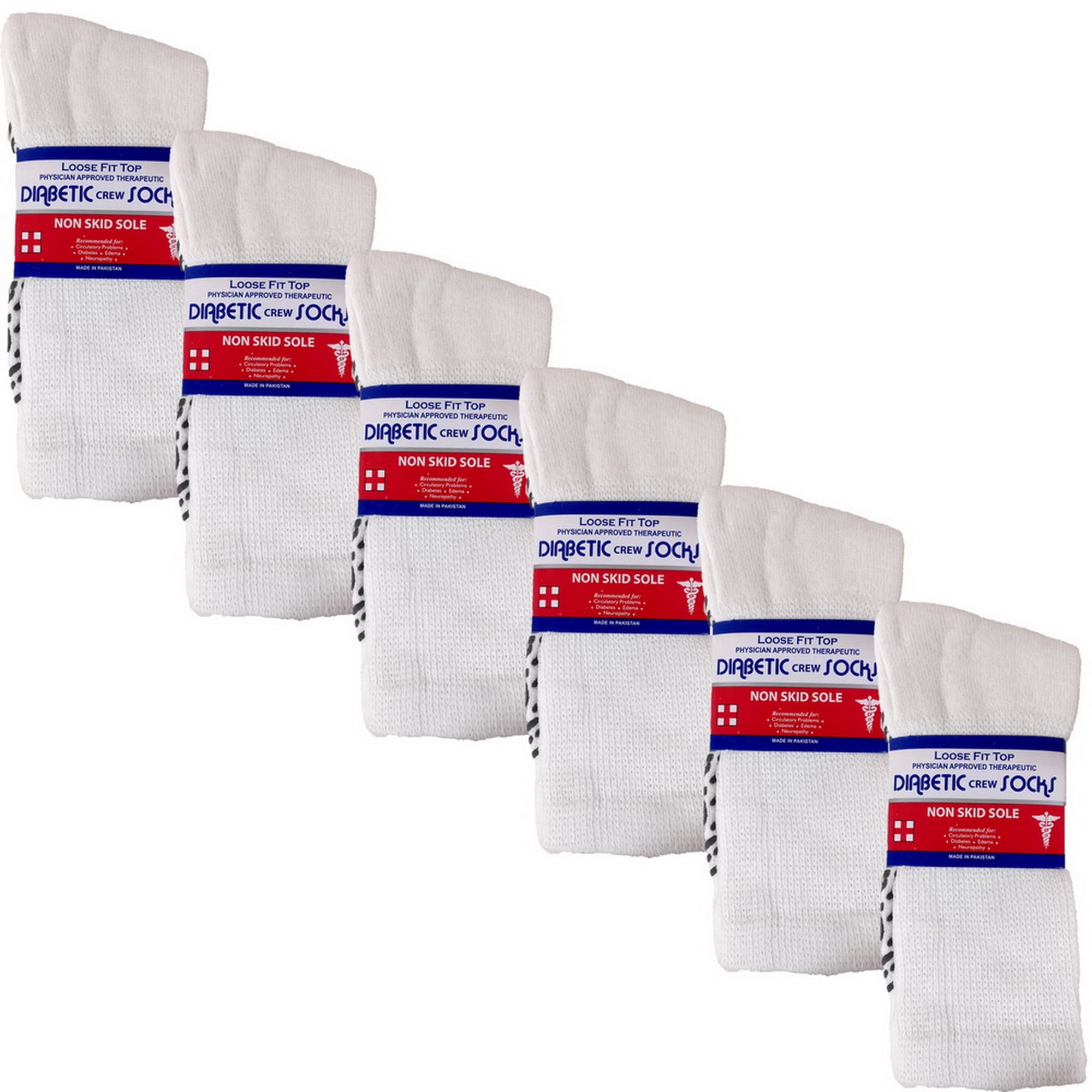 USBingoshop 6 Pairs Men's Non-Slip Cotton Diabetic Crew Socks, White