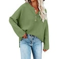 thumbnail image 4 of Women's Waffle Knit Sweaters Loose Casual Crewneck Pullover Tops Solid Color Button up Long Sleeve Jumpers (S, Green), 4 of 4