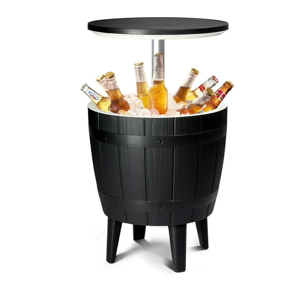 Ktaxon 10 Gallon 3 in 1 Patio Cooler Bar Table, Height-Adjustable Ice Bucket Bar Table, Beer and Wine Beverage Cooler, for Outdoor Indoor Deck Pool Party - Black
