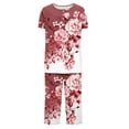 thumbnail image 5 of Womens Sleepwear New Women's Short Sleeve Pajama Set 2 Piece Summer Sleep Set Floral Print Button Crew Neck Capris Pant Pjs Sets Cotton Pajamas for Women Set New Red-a S, 5 of 5