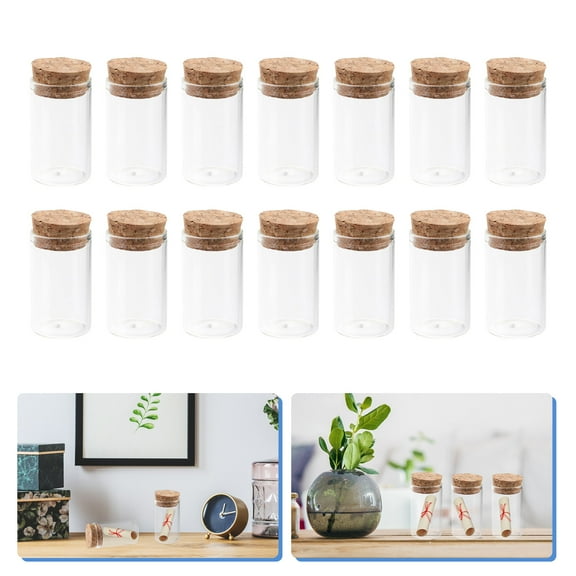 HOOWIFFY Mini Glass Jars With Lids Cork Glass Bottles White Wood 25Pcs For Home Party
