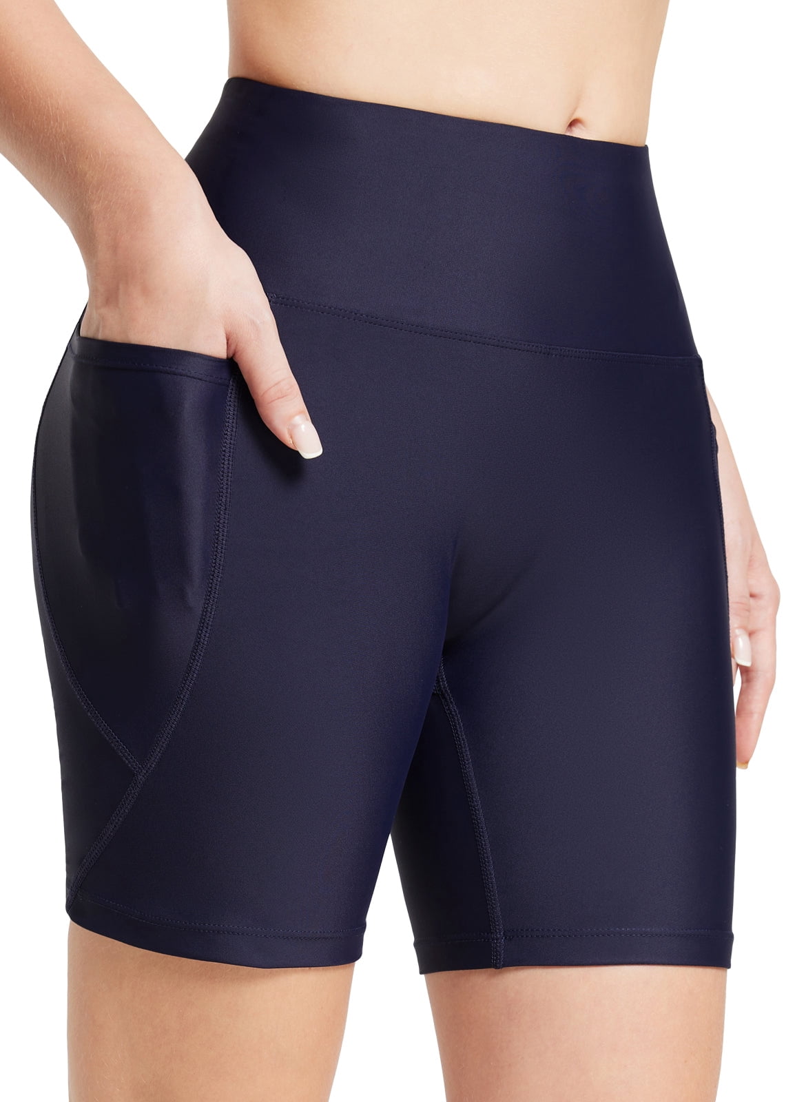 BALEAF Swim Shorts Women Bathing Suit Bottoms 6" Modest Swimsuits Tankini Tummy Control Board Shorts Swimwear High Waisted Biker Shorts Boyshorts Navy Blue 3XL
