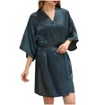 thumbnail image 2 of successthop Bridesmaid Robes for Wedding Party Green Short Length Lightweight Solid 3/4 Sleeve Pajamas 2XL, 2 of 6