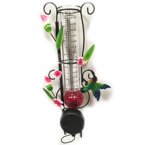 Mainstays Decorative Solar Rain Gauge with Decorative Hummingbird