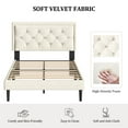thumbnail image 6 of VIPLOV Full Size Platform Bed Frame with Upholstered Velvet Button Tufted Headboard, Mattress Foundation with Wooden Slat Support, No Box Spring Needed, Easy Assembly, Noise Free, Beige, 6 of 7