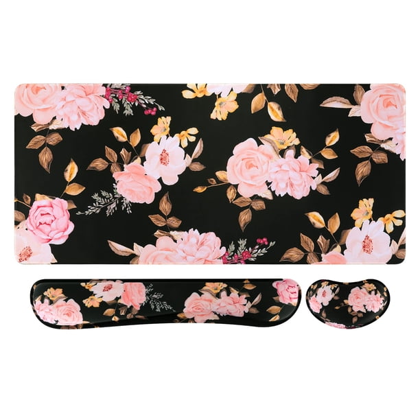 Set de Alfombrilla de Ratón y Reposamuñecas para Teclado iCasso de Espuma Viscoelástica Ergonómica 90x40 cm
