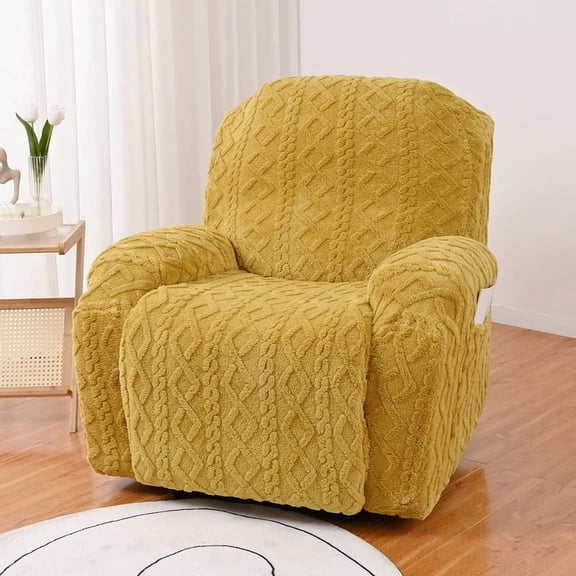 Recliner Chair Covers, Geometric Jacquard Plush Recliner Slipcovers, Couch Sofa Covers, Soft Fuzzy Fluffy Anti-Slip Furniture Protector for Kids Cats Dogs Elastic Bottom(1 Seat)