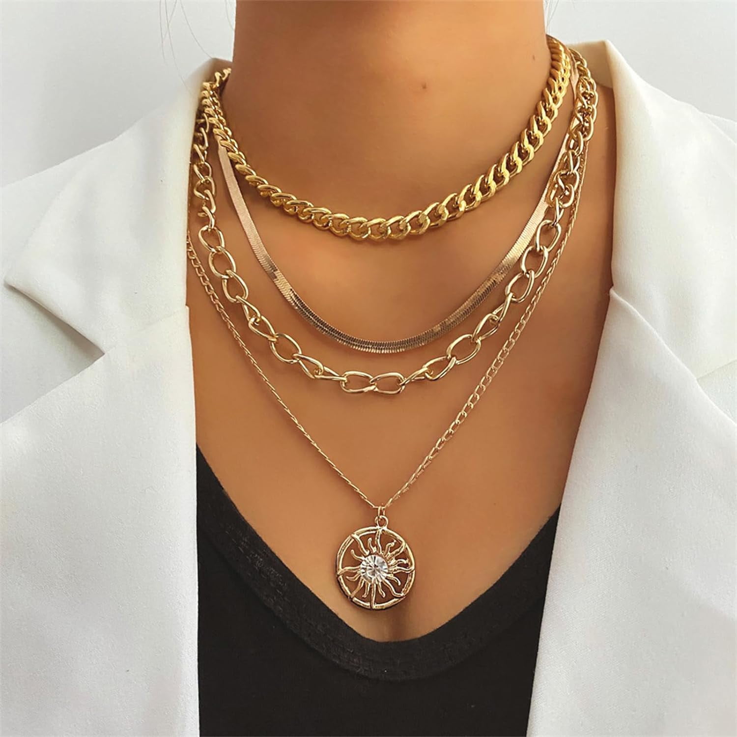 Gold Necklace Stack Boho Layered Necklaces For Women Trendy Pearl Necklaces Christmas Gifts Stocking Stuffers[Z396]