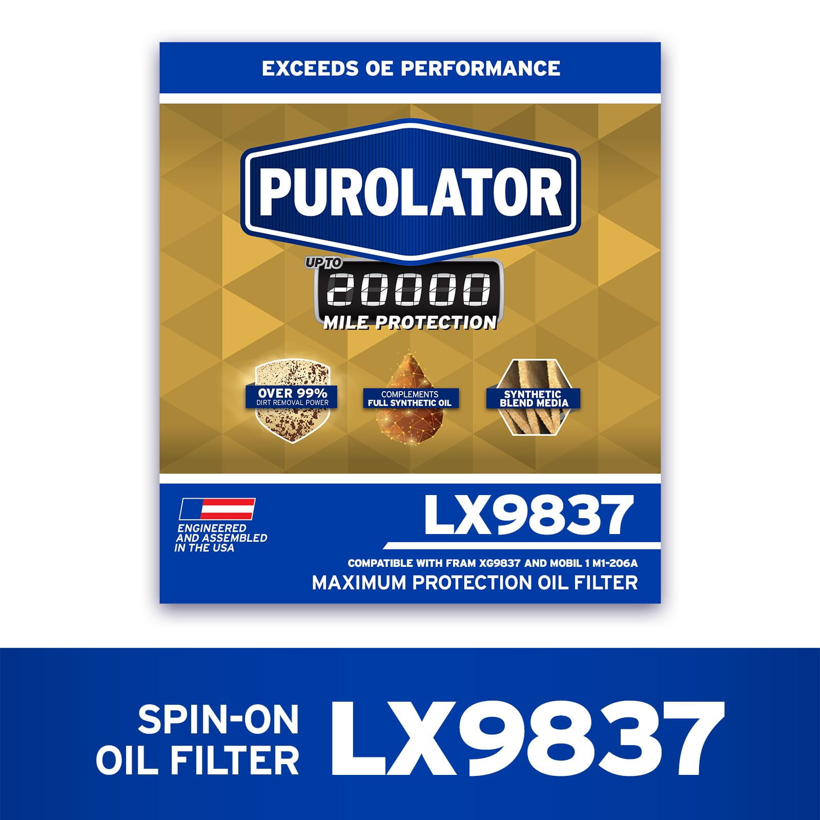 Purolator LX9837 Purolator 20K Oil Filter with 20,000 Mile Protection for Select Buick, Chevrolet, Jeep, and more