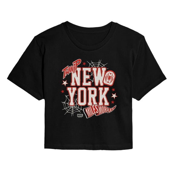 Spider-Man - NYC Miles Faux Patches - Juniors Cropped Graphic T-Shirt
