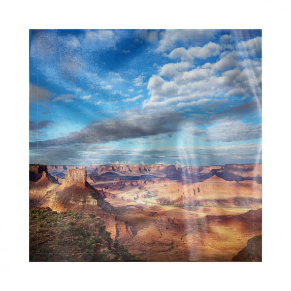 Landscape Decorative Napkins Set of 4, Canyonland National Parks Utah Valley Cloudy Blue Sky Redrock Butes Photo Scenery, Silky Satin Fabric for Brunch Dinner Party, 12", Multicolor, by Ambesonne