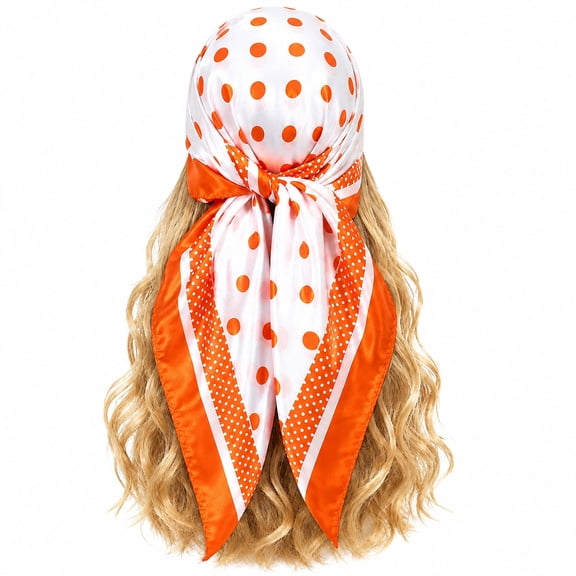 WGRFFH Women's Polka Dot Print Satin Square Head Scarf,Lightweight Silky Hair Wrap Bandana Kerchief,Multipurpose Neck Scarf Headband Accessory for Daily Hairstyle Decoration Orange