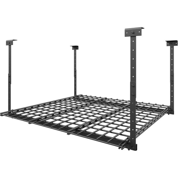 45-Inch x 45-Inch Overhead Garage Storage Rack, 17"-28" Height Adjustable Garage Ceiling Storage Racks, Heavy Duty Storage Organizer System, 250LBS Weight Capacity, Black