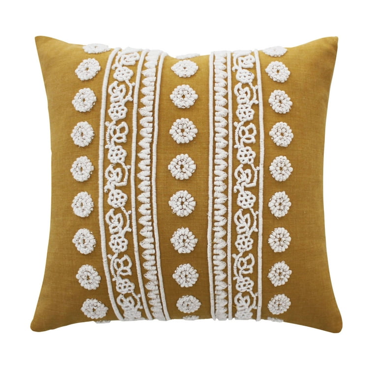 Aztec Deer Bust Embroidered Burlap Throw Pillow, 18x18