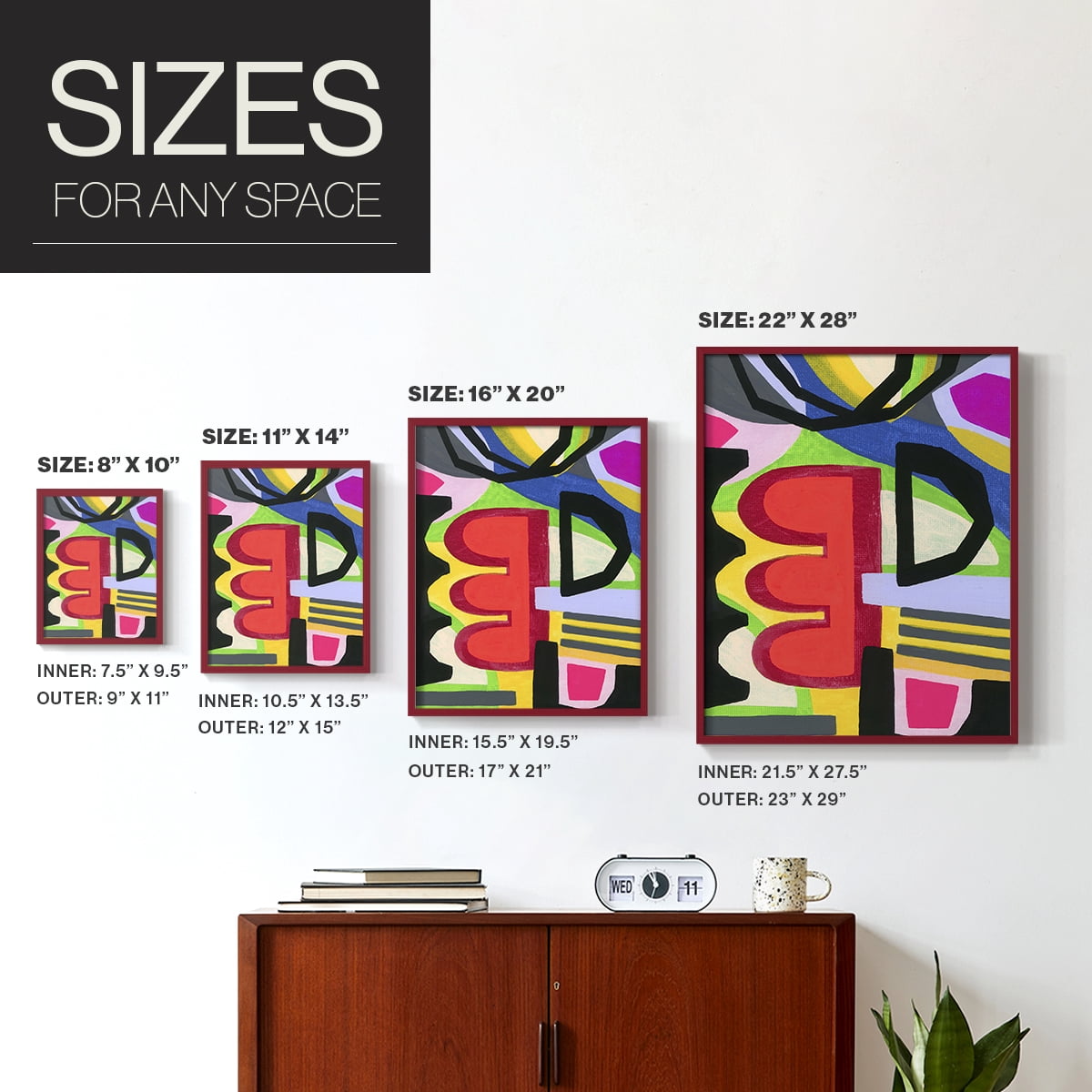 Bold Shape Shift I Framed Print in Red Solid Wood Framed Print No Nail Hanging