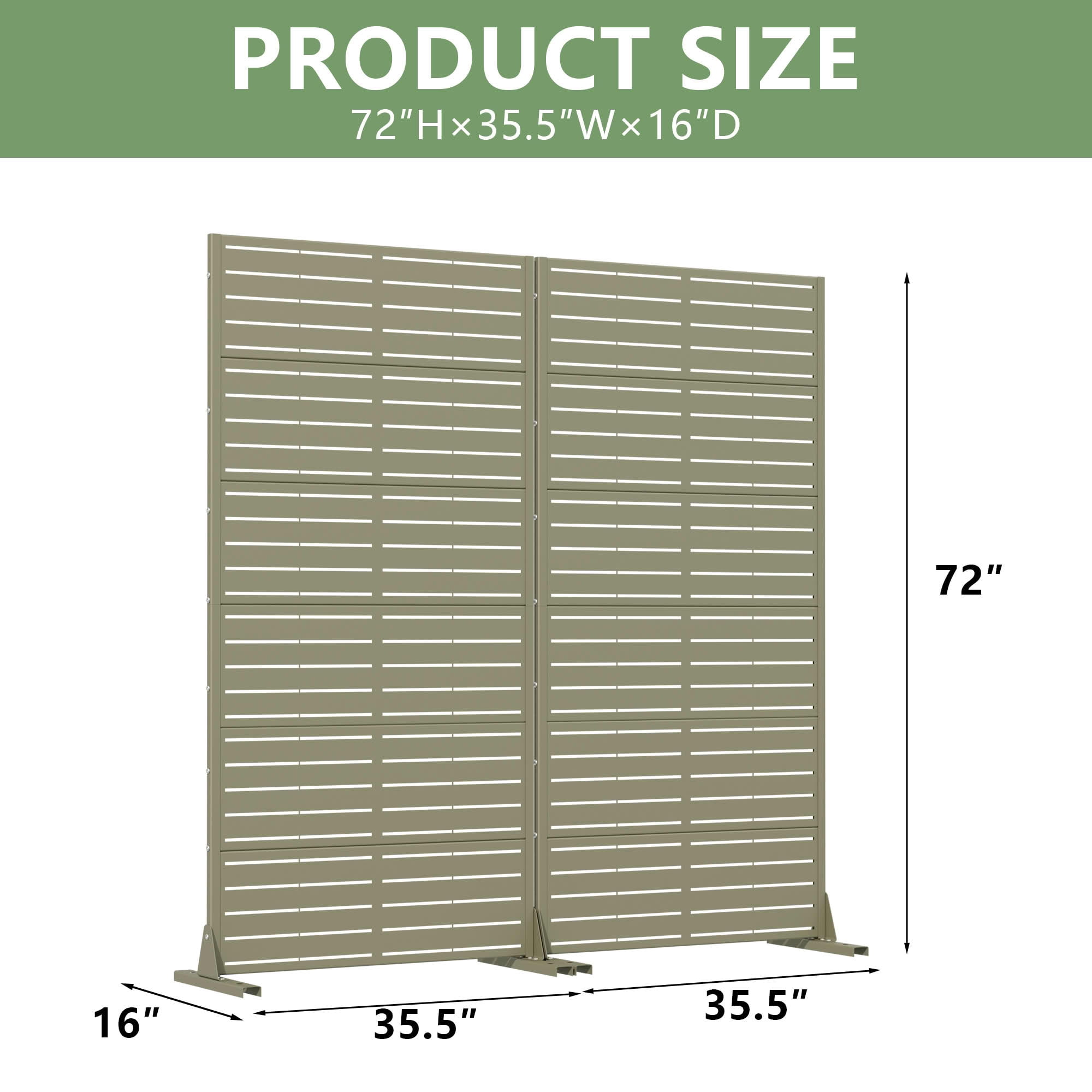 MAYEERTY 2-Piece Outdoor Metal Privacy Screen 6ft × 3ft Olive Gray, 6-Panel Classic Louvered, Rust-Resistant for Patio