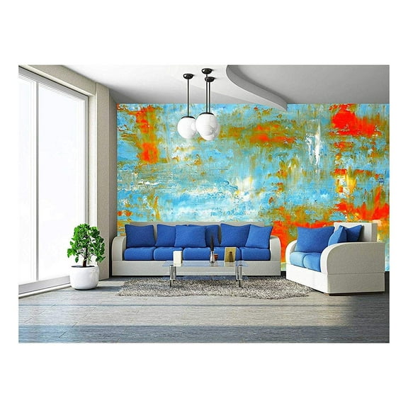 wall26 - Teal and Orange Abstract Art Painting - Removable Wall Mural | Self-Adhesive Large Wallpaper - 100x144 inches