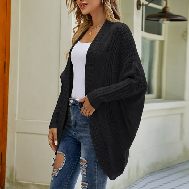Sueter Abrigo de manga de murcielago para mujer cardigan largo informal de punto chaqueta elegante ropa de abrigo Ygjytge Negro T XL para Mujer Bodega Aurrera en linea