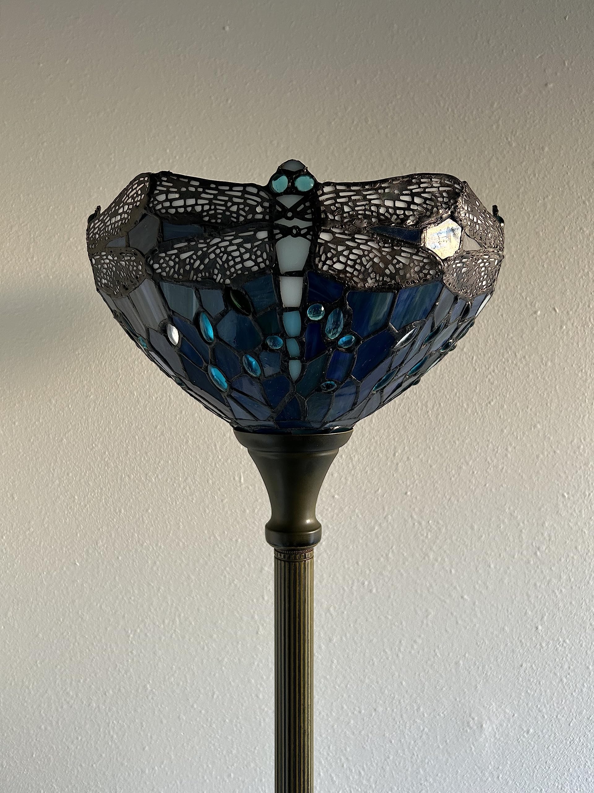 Tiffany Torch Floor Lamp Dragonfly Blue Stained Glass LED Bulb Included For Living Room Bedroom Office Hotel 12"W*12"D*66"H