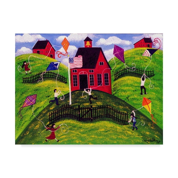 Trademark Fine Art 'Old Red School House Kite Day' Canvas Art by Cheryl Bartley