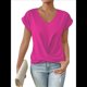 thumbnail image 2 of Camiseta Básica Holgada Informal de Verano para Mujer, Color Liso, Corta, Cuello en V, Color Rosa Rojo, XXXL, 2 of 7