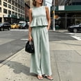 thumbnail image 5 of Karymi Womens Tops Dressy Casual 2-Piece Gingham Outfit, Sleeveless Round Neck Peplum Top + High Waist Wide Leg Pants with Pockets, Summer Casual Set Plus Size Tops for Women, 5 of 7