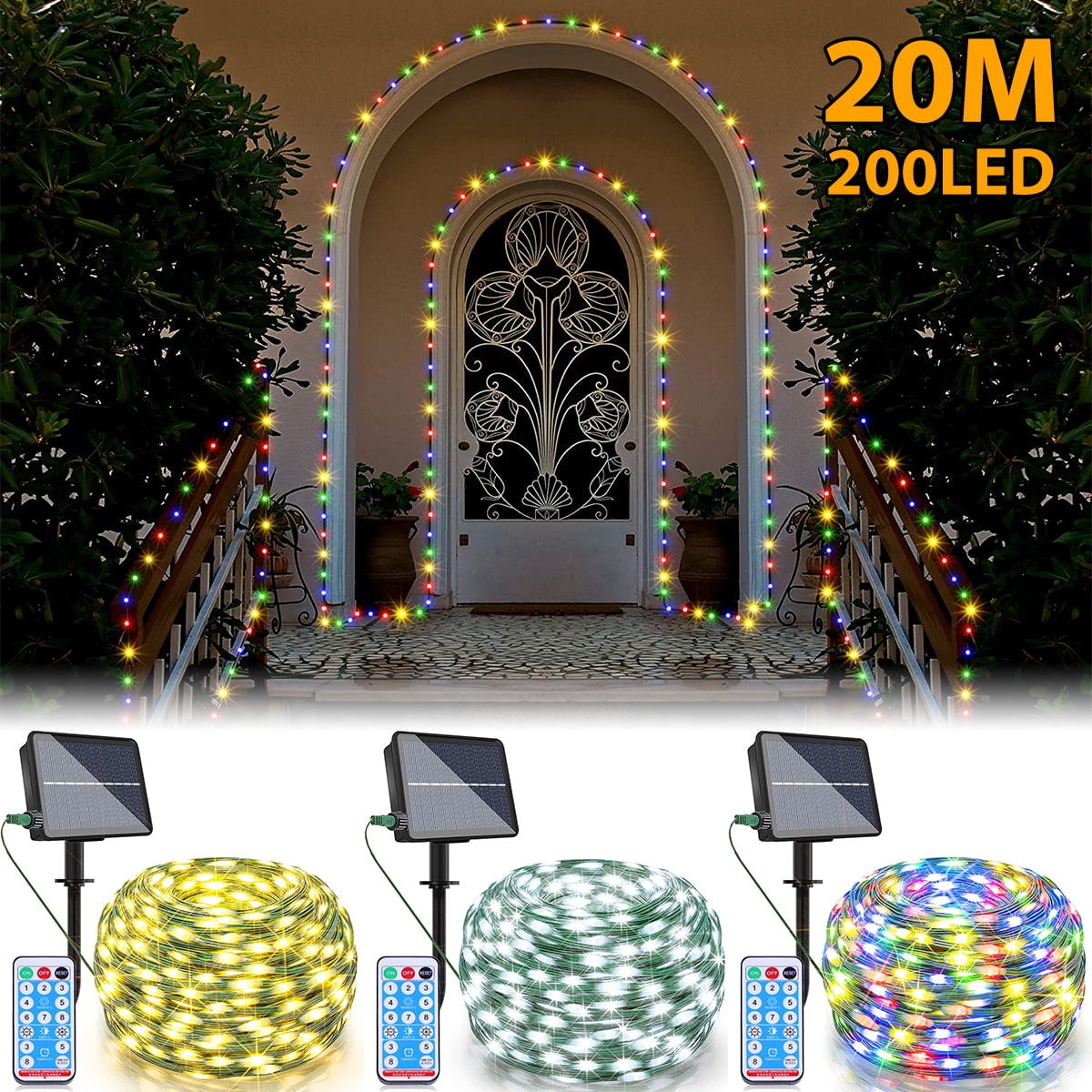 MTFun Solar Fairy String Light 66ft 200 LEDs Solar String Lights 24V Outdoor Waterproof Solar