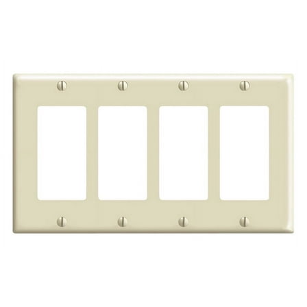 Leviton 80412-I 4-Gang Decora GFCI Rocker Switch Wall Plate, Standard Size Cover, Thermoset Plastic, Device Mount, Ivory