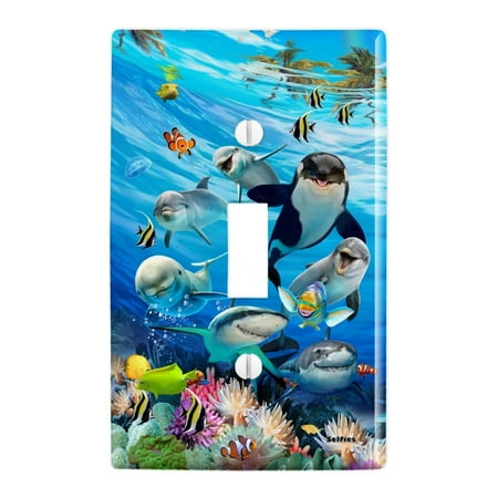 Light Switch Cover Wall Decor - Underwater Ocean Selfie Orca Shark Dolphin Sea Turtle Coral Plastic Wall Decor Toggle Light Switch Plate Cover