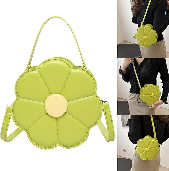 Trendy Flower Shaped PU Leather Crossbody Bag with Adjustable Strap Shoulder Purse Satchel for Women and Girls   P