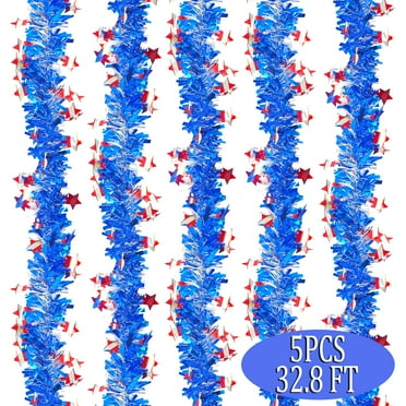 4th of July Tinsel Garland Patriotic Metallic Star Garland for Memorial Day Home Party Decoration 5Pcs