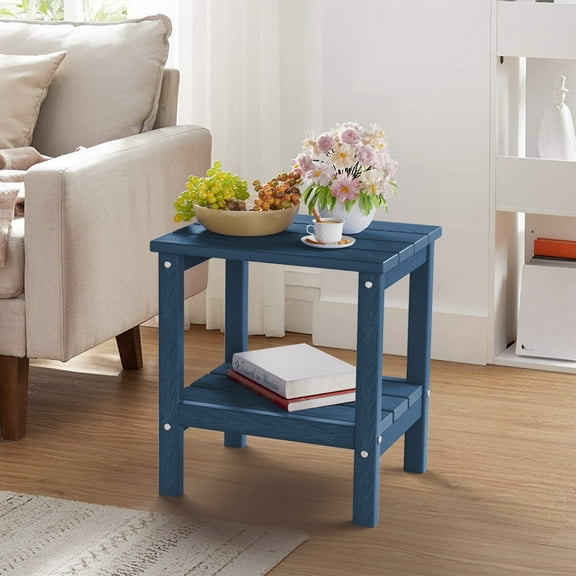 JUSTLET HDPE 2-Layer End Table for Living Room & Bedroom, Outdoor Side Table, Patio End Table, 18" L x14.5" W x18" H, Navy Blue