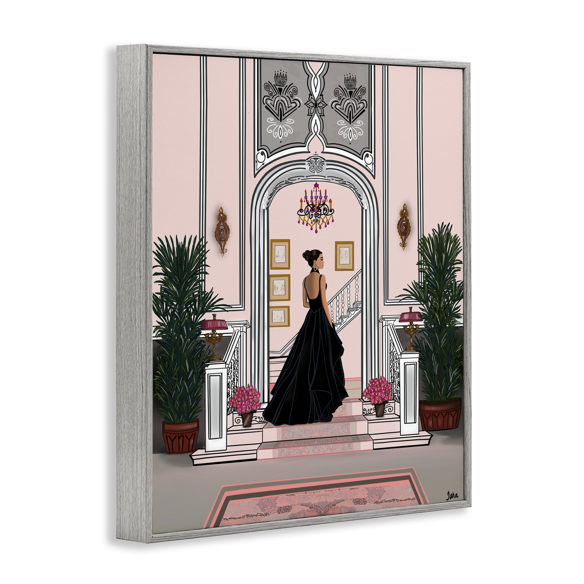 Stupell Industries Mansion Girl in Gown Gray Framed Giclee Art, design by Tara Boone