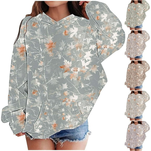 Avtoify Girls Hoodies Casual, Toddler Girls Fall Clothes, Children's Long Sleeve Hooded Sweatshirt with Boy and Girl Leaf Pattern