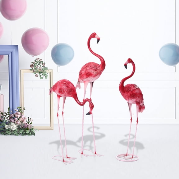 Flamingo Garden Statues, 3-Piece Metal for Yard Lawn Decor Outdoor Decorations with Stable Base