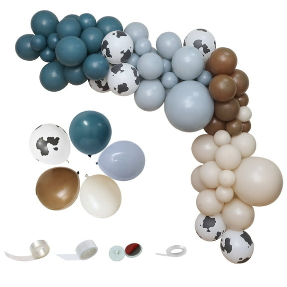 MYDECORBL Farm Theme Balloon Garland Arch Kit 18 12 10 5 Inch Slate Blue Natural Sand Macaroon Grey Caramel Balloon Cow Printed Balloon for Birthday Party Supplier