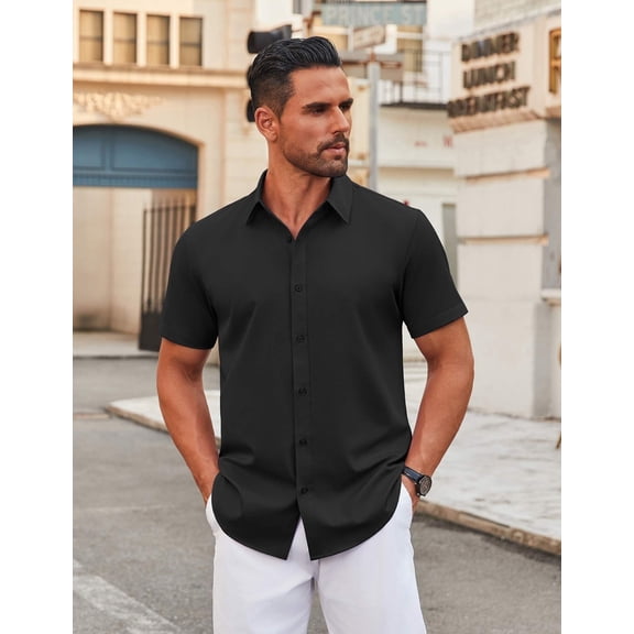 COOFANDY Men's Casual Dress Shirt Short Sleeve Stretch Formal Shirt Business Summer Button Down Shirt