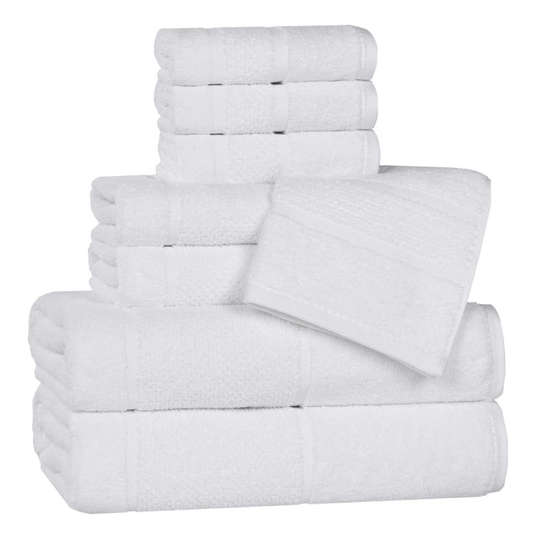 Superior Mile Smart Twist Cotton Medium Weight 8 Piece Towel Set, Ultra Absorbant Towels, White