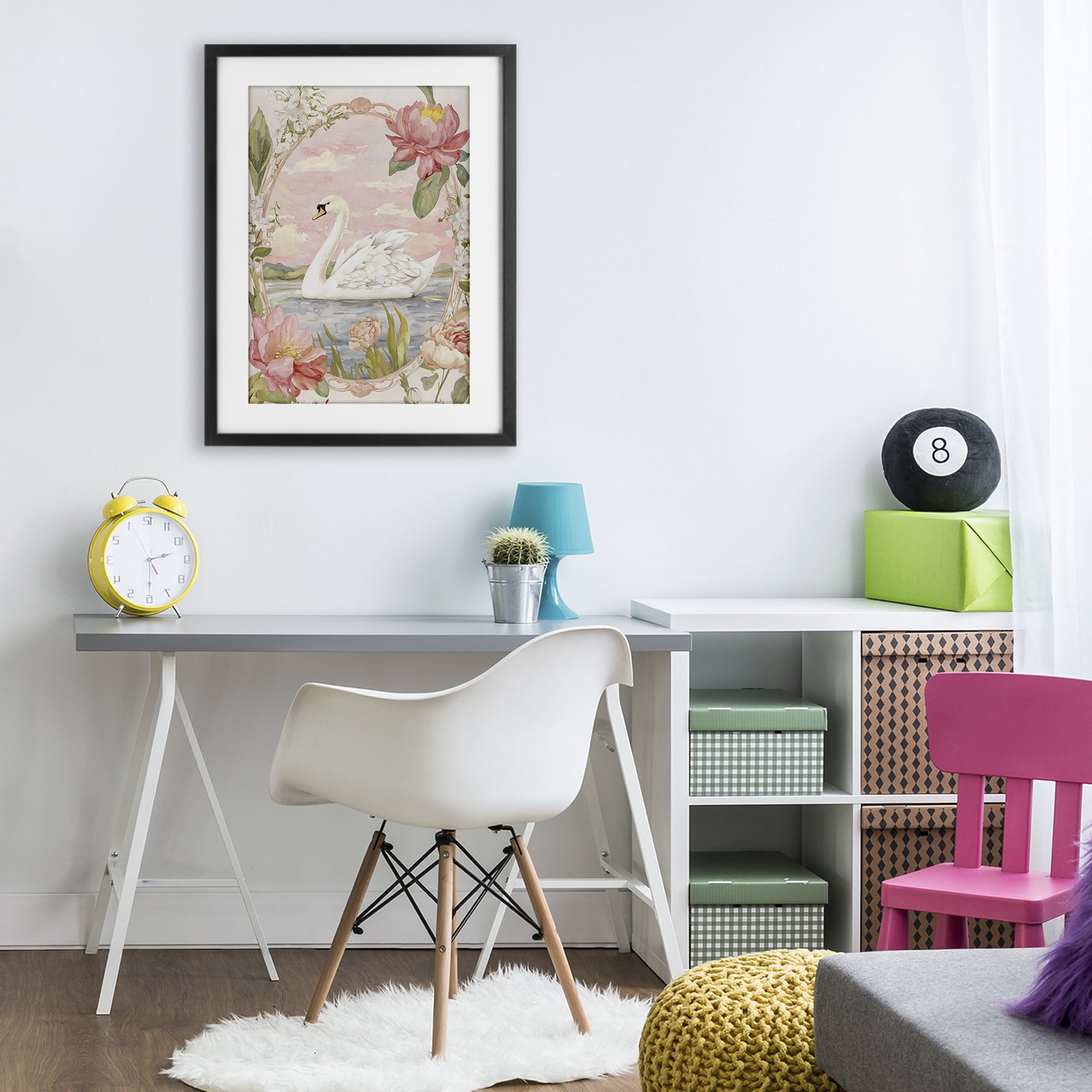 Stupell Industries Floral Border Swan in Bloom Black Framed Print Under Glass, design by Creative Studio