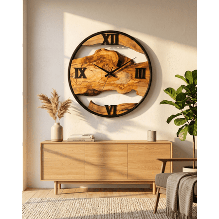 Handmade Olive Wood Wall Clock photo