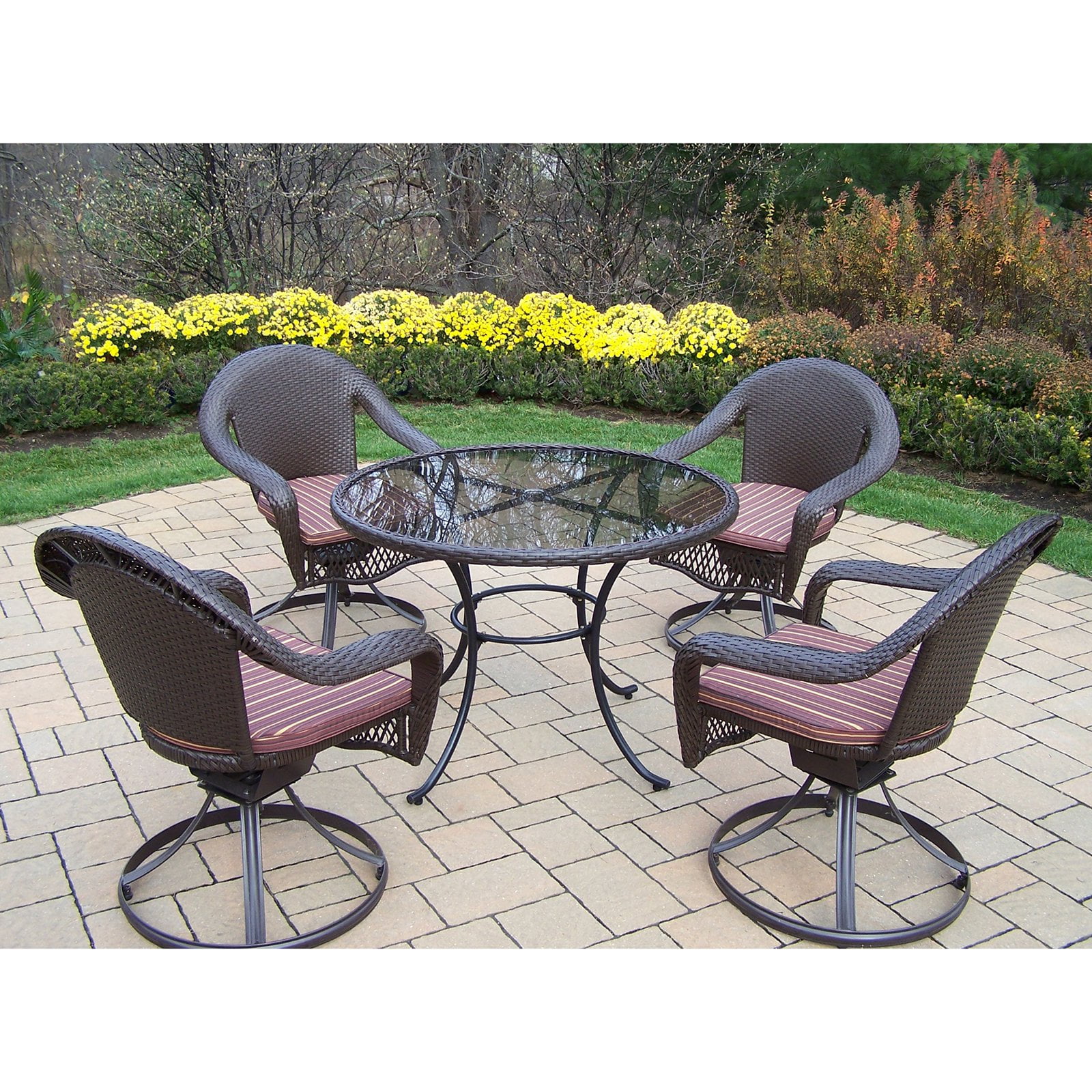 Oakland Living Elite Resin Wicker Swivel Patio Dining Set with Cushions