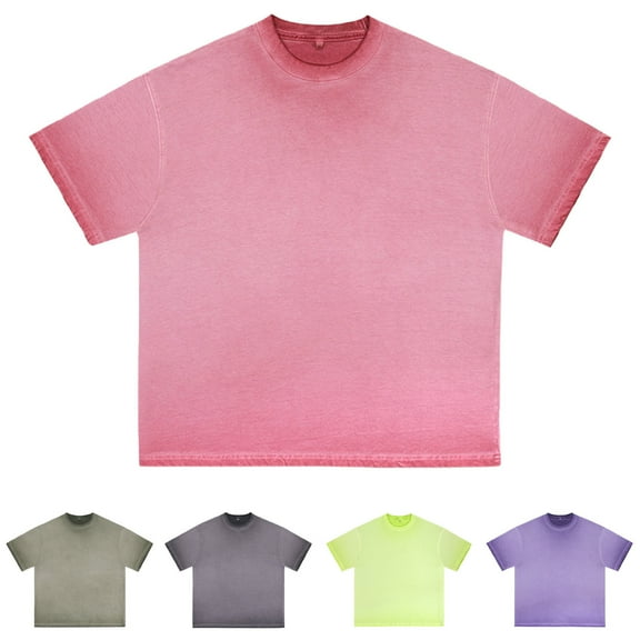 FRSASU Men's Cotton T-Shirts Oversized Unisex Short Sleeves Casual Loose Vintage Wash Solid Basic Tee Tops Purple