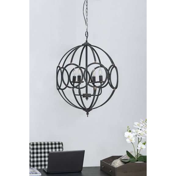 4 - Light Metal Chandelier, Hanging Light Fixture with Adjustable Chain for Kitchen Dining Room Foyer Entryway, Bulb Not Included