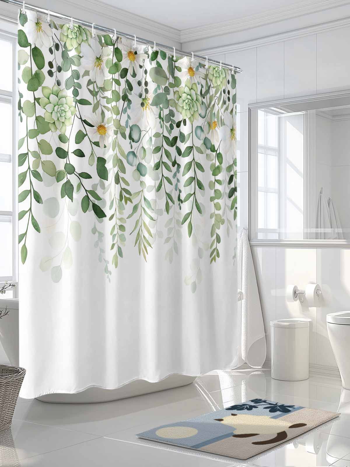 nqOlkjepod Sage Green Eucalyptus Leaves Shower Curtain, Waterproof Shower Curtains for Bathroom, Summer Weeping Floral Botanical Washable Fabric Bathtub Curtain Set Bath Decor with 12 Hooks 48"x72"
