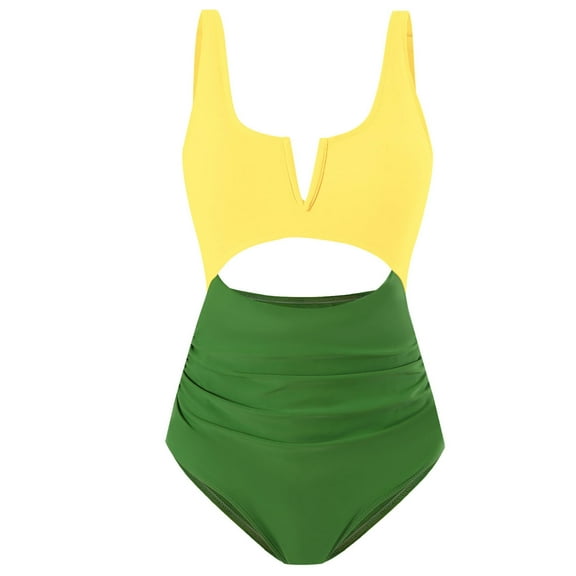Wyongtao Women's One Piece Swimsuit High Waisted Bathing Suit Cutout V Neck Swimwear,Green XL