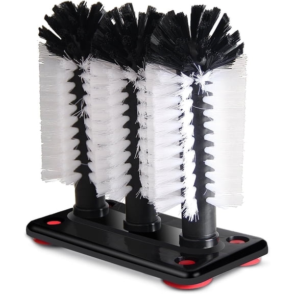 Glass Washer Brush Cleaner - 3 Brushes per Base for Beer Cup, Long Leg Cup, Red Wine Glass & More Bar Kitchen Sink Home Tools