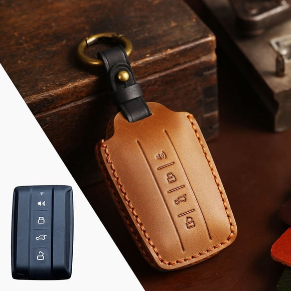MYG Sleek Leather Car Key Cover Case Keyring Bag for Great Wall WEY Tank 300 GT Perfect Fit Accurate Button Positions