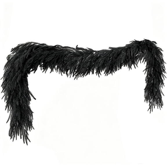 6ft Black Pine Halloween Garland with 30 Lights, Artificial Norfolk Pine Wreath, Decorative Greenery Vine for Mantel, Stair, Door & Holiday Party Decoration
