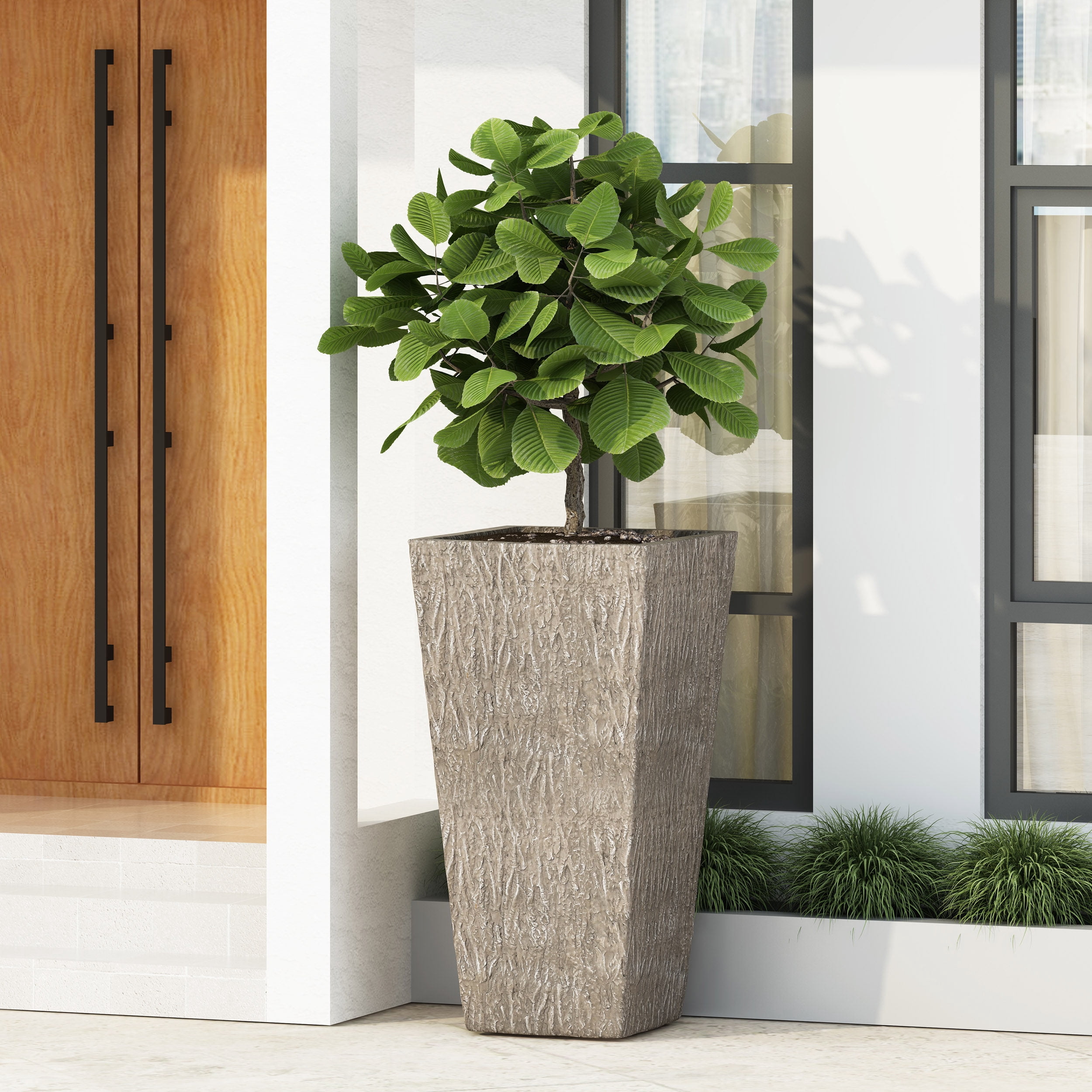 Noble House 16" x 16" x 31" Square Brown Concrete Plant Planter