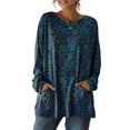 thumbnail image 4 of Long Sleeve Shirts for Women Pocketed Long Sleeve Casual Legging Match Work Blouse Womens Shirts Dressy Casual Dark Blue L, 4 of 5